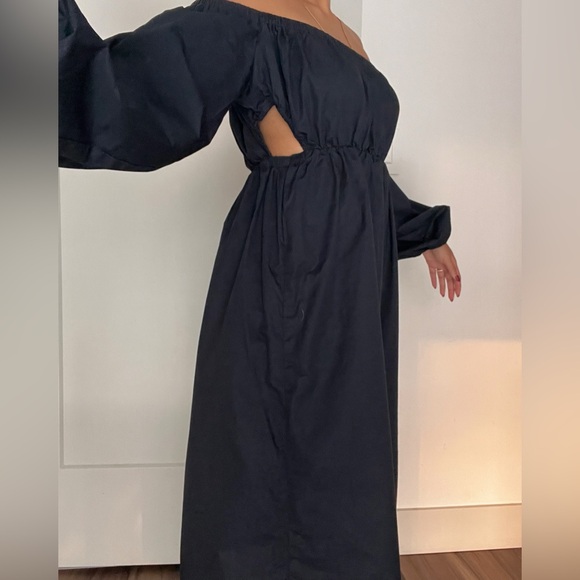 NWOT DISSH AVA INK OFF SHOULDER MIDI DRESS - NAVY - Picture 7 of 12